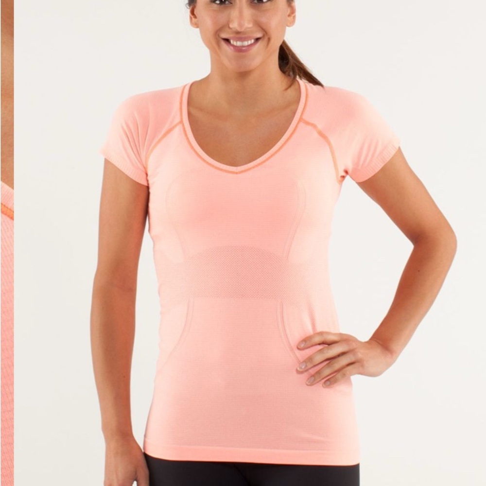 Lululemon sz 6 Pop Orange v-neck Run Swiftly short sleeve top